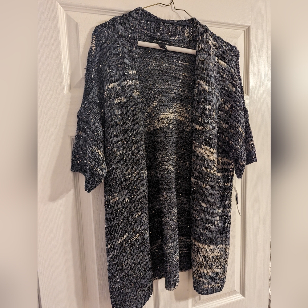 INC Blue Woven Short Sleeve Cardigan NWT
